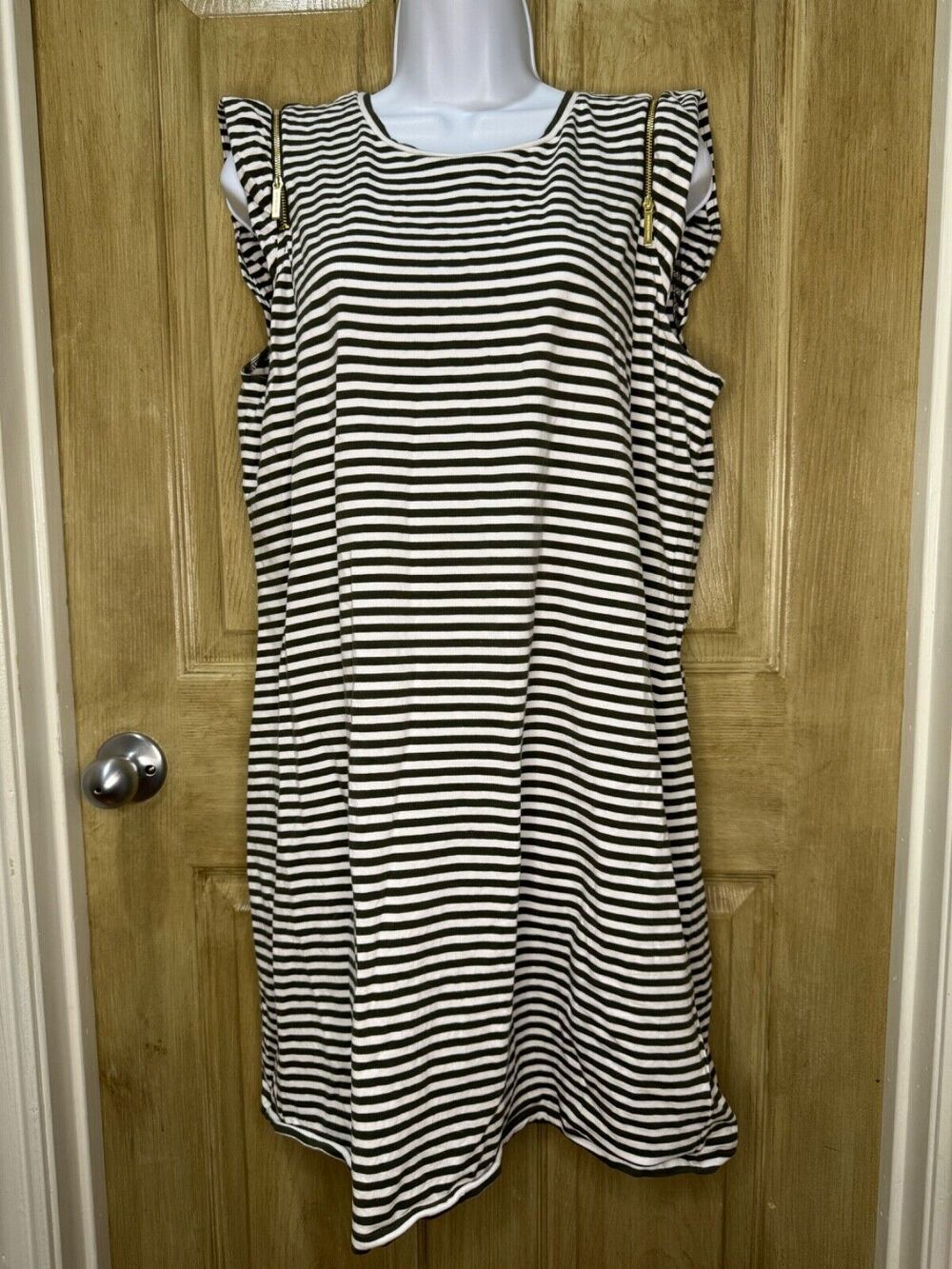 MICHAEL KORS MK BASICS COTTON STRIPE DRESS ZIPPER SLEEVE
